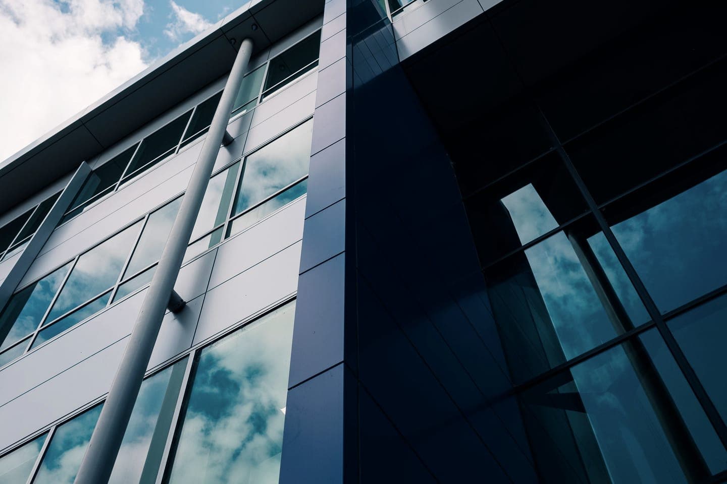 Glass and steel facade of a modern building