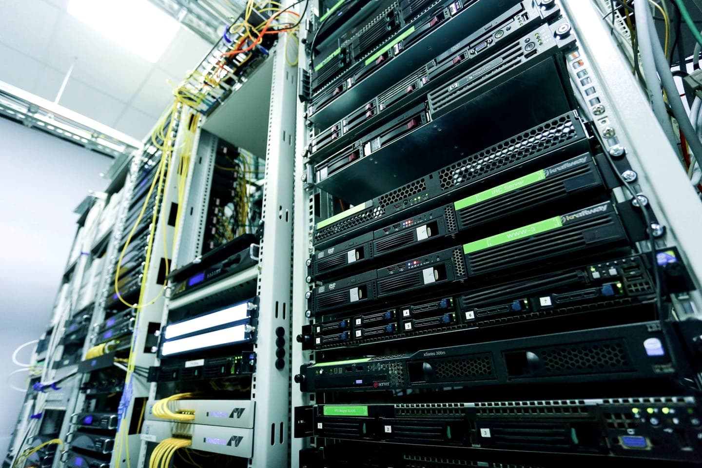 Server racks with network cables in a data center